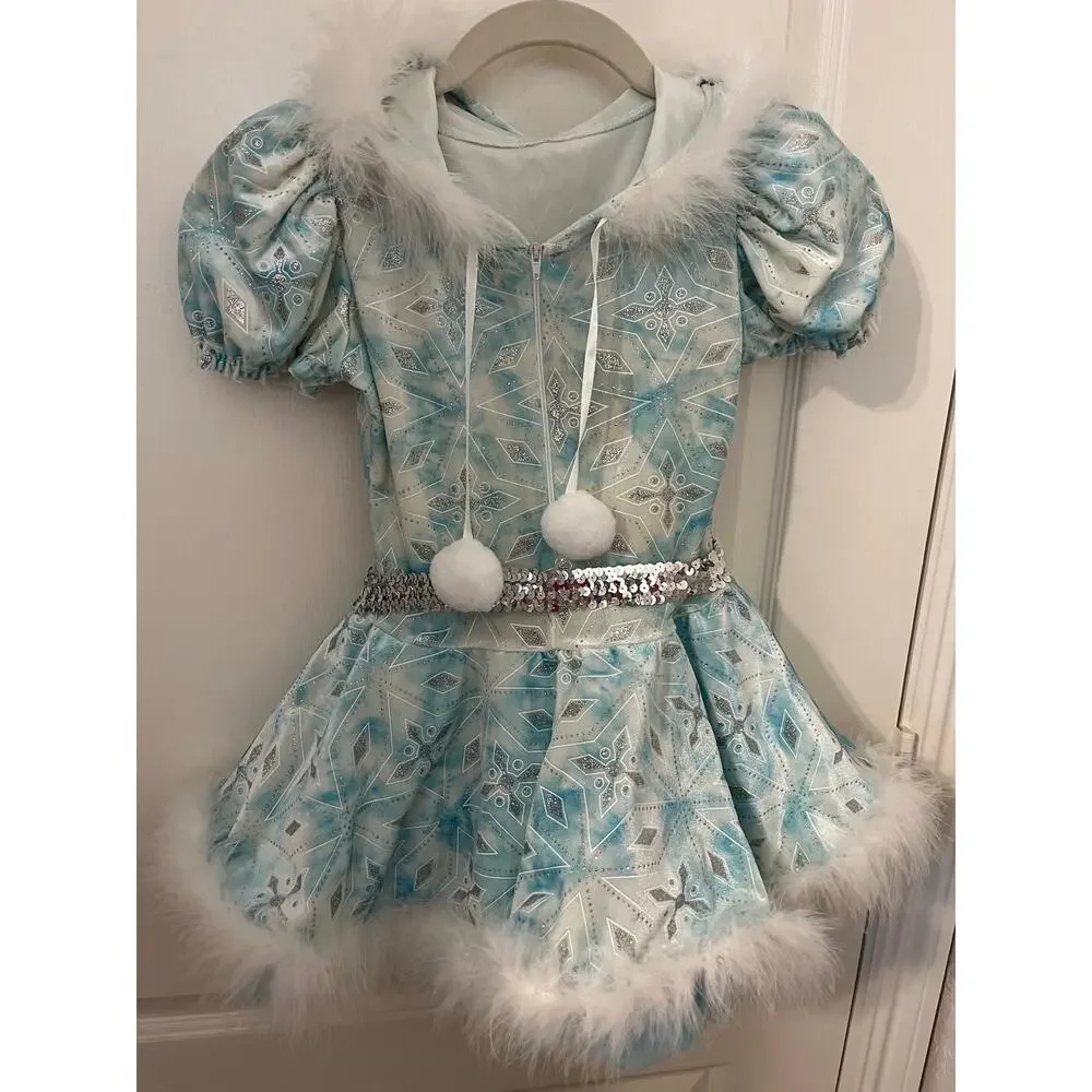 Girls Ice Princess Snow Queen Winter Recital Costume Faux Fur Cape Dress Set Lg